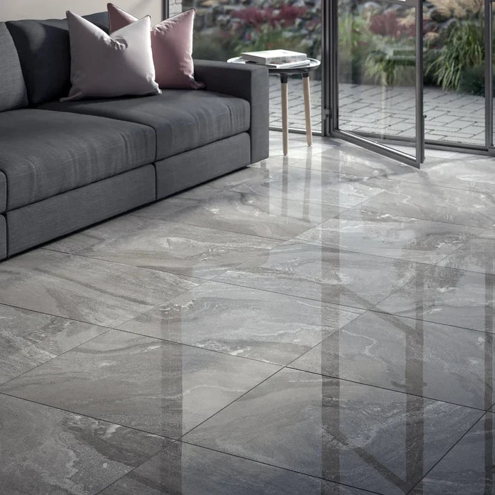 Dunes  3D Dark Grey Anthracite Fog Polished Porcelain Tiles 60cmx60cm