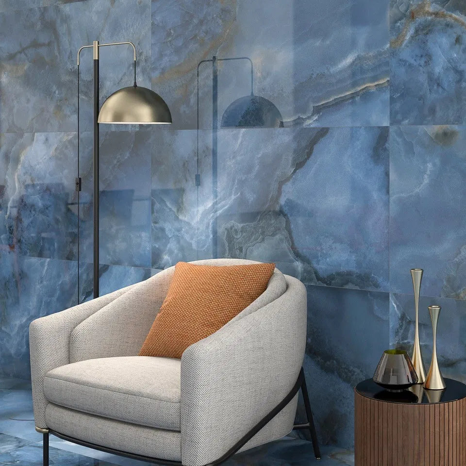 Opal Blue Polished Large Wall And Floor Porcelain Tiles 60cmx120cm